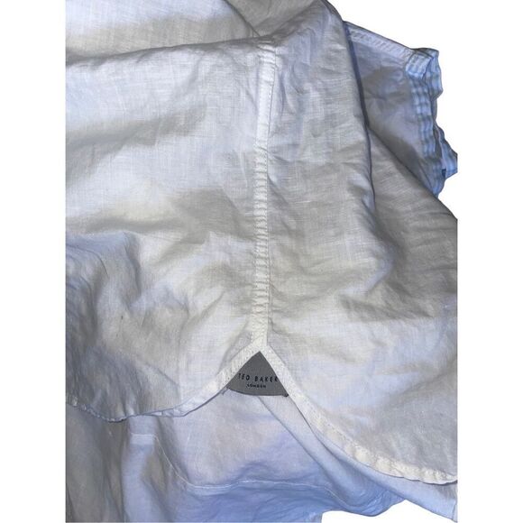 Ted Baker Men's White Linen Short Sleeve  Button-Down Shirt Size 5 - Picture 9 of 11